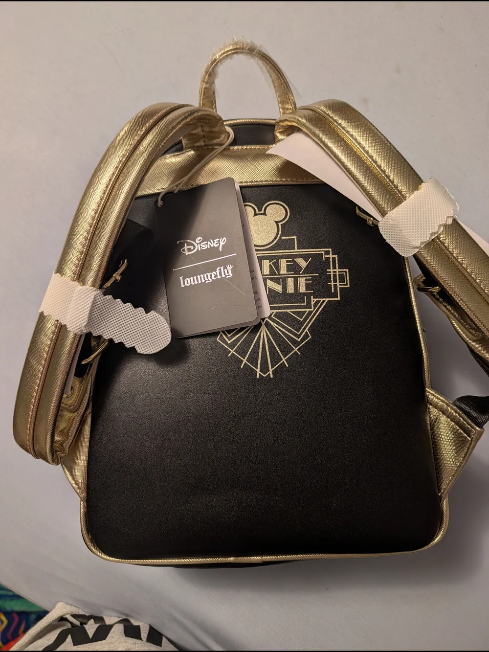 Disney Loungefly Black & Gold Minnie and Mickey Art Deco Backpack